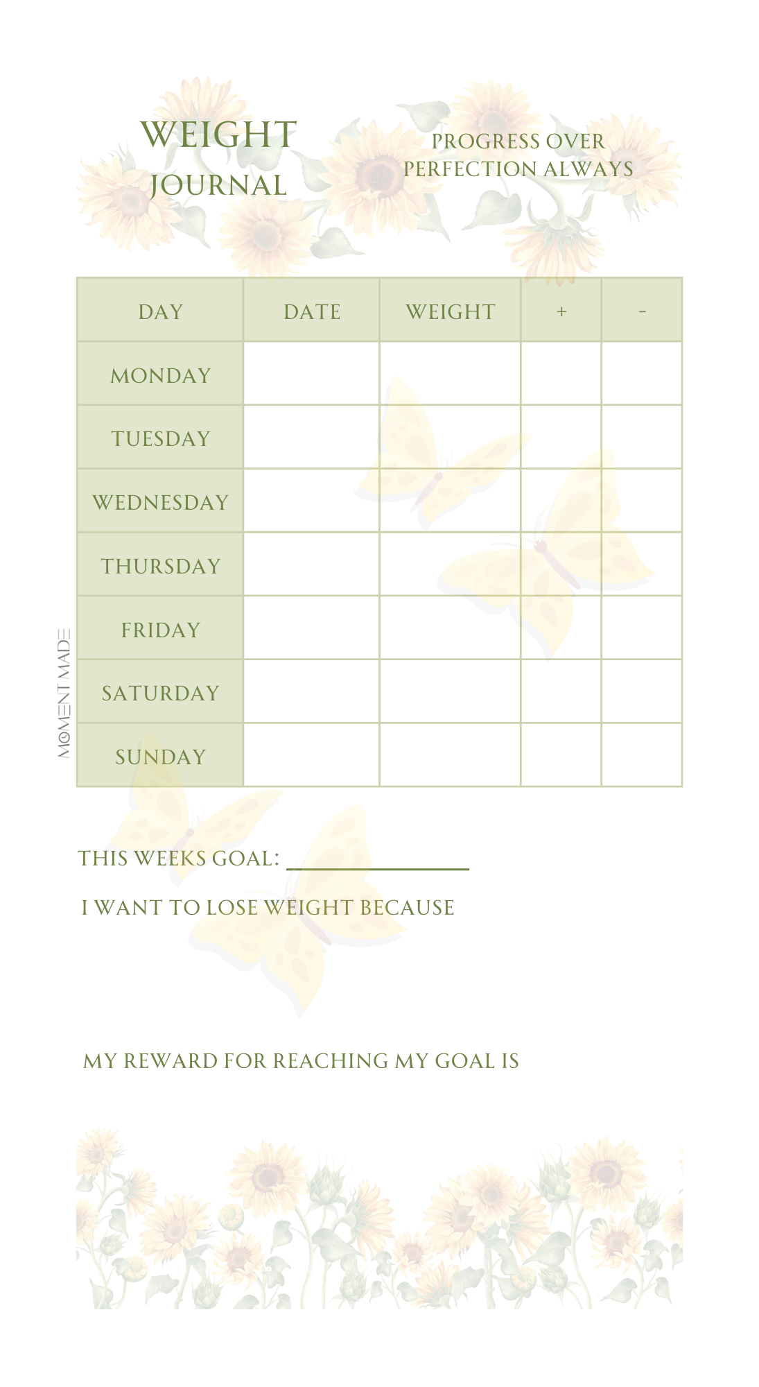 Weight Journal - Sunshine & Wings